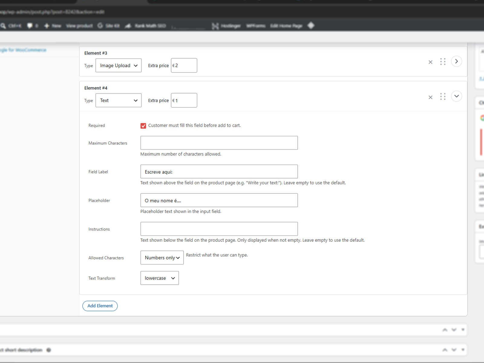 Text element configuration
